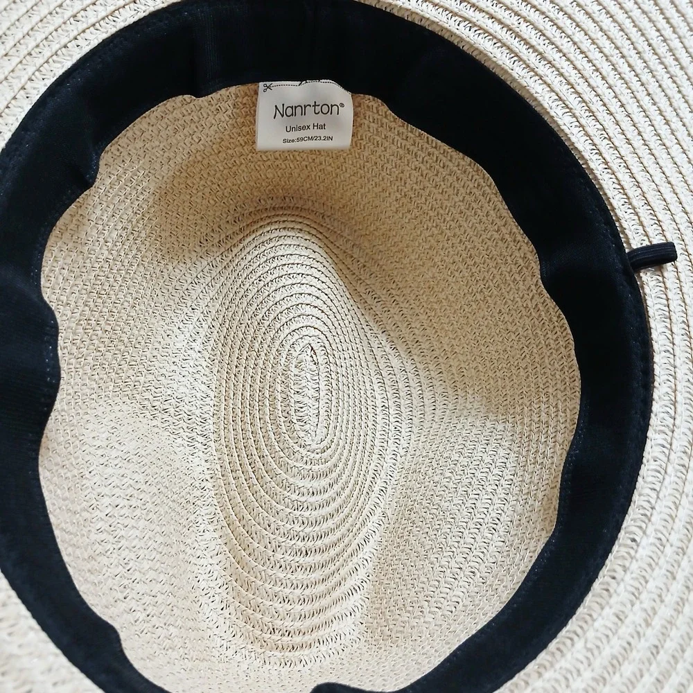 Nanrton‎ Unisex Woven Straw Sun Hat Cream Wide Brim Fedora NWOT